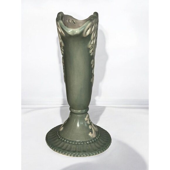 Burton & Burton Ceramic Sage Green & Cream Vase With Ornate Design - Picture 5 of 10